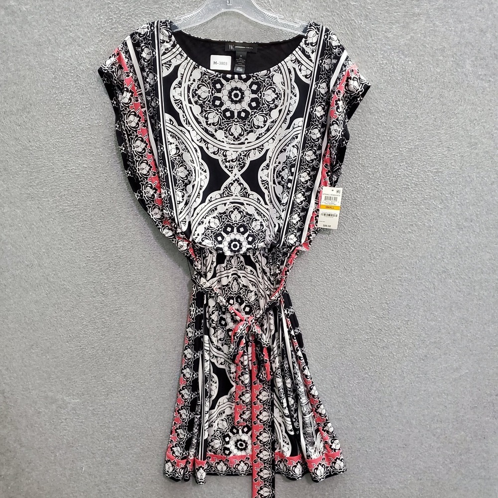 INC Women Dress Small Black Twin Circle‎ Medallion Kaftan Spring Romance NWT